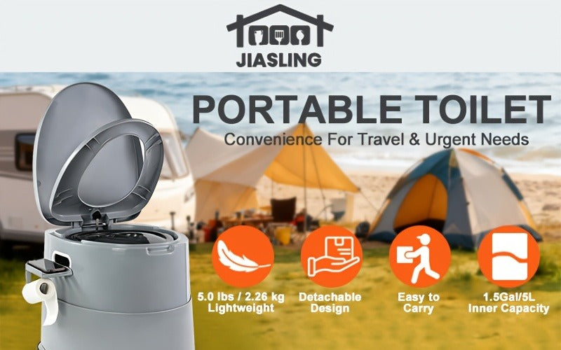 Portable Camping Toilet Extra Large for Adults – Indoor Outdoor Commode with Detachable Inner Bucket & Removable Paper Holder, Lightweight & Compact for Camping, Boat, Van & Emergency Use, Black & Gray