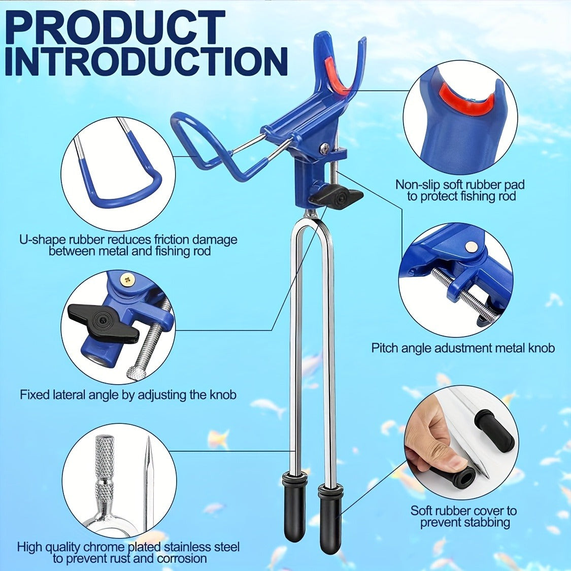 Fishing Rod Holder Ground Stake 360° Adjustable 2pcs Set, Heavy Duty Shore & Beach Rod Bracket Stand for Surf Fishing, Bank Fishing & Outdoor Angling, Reinforced Pole Support Holder