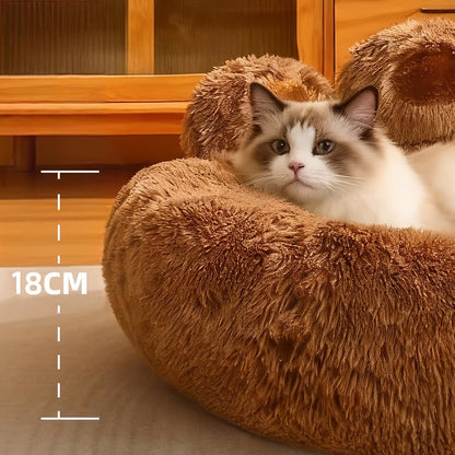 Dog Bed & Cat Bed Plush Bear Paw Print – Soft Warm Pet Bed for Small Medium Large Dogs, Thickened Long Plush, No Assembly, Autumn Winter Pet Sleeping Bed in Coffee Pink Gray
