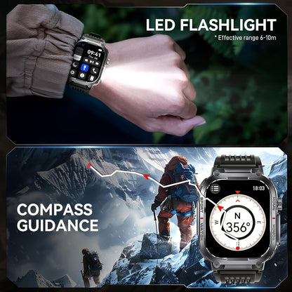 Smart Watch for Men with Call Function, IP68 Waterproof Outdoor Smartwatch 2.02" LED Flashlight, 400mAh Battery, Compass Pedometer Calorie Pressure Monitor Fitness Tracker for iPhone Android