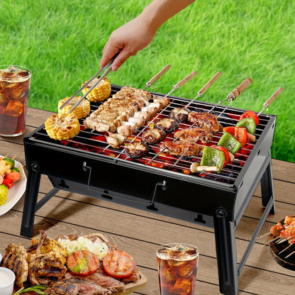 Portable Folding Charcoal Grill Smokeless BBQ Grill for Camping Picnic Backyard Garden Patio Outdoor Cooking Compact Durable Iron Barbecue Grill