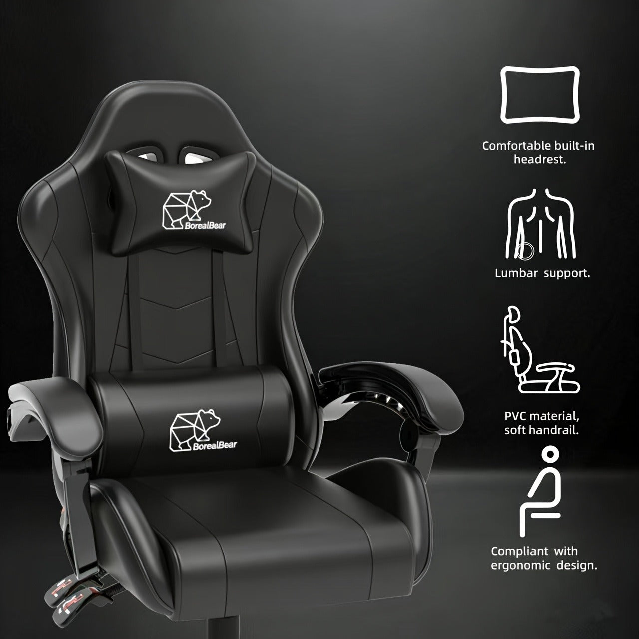 Gaming Chair with Footrest & Lumbar Support – Ergonomic Reclining Computer Chair 360° Swivel Adjustable Height