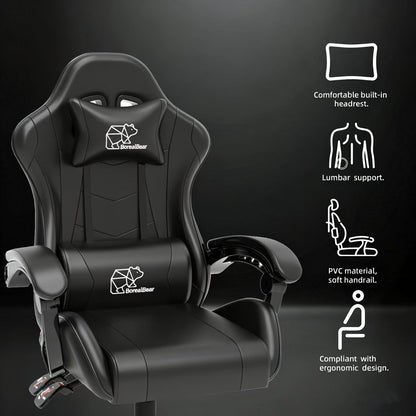 Gaming Chair with Footrest & Lumbar Support – Ergonomic Reclining Computer Chair 360° Swivel Adjustable Height