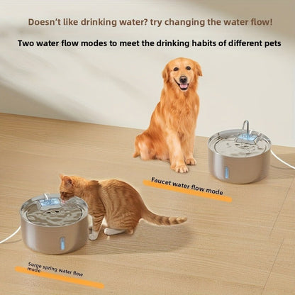 Large Stainless Steel Pet Water Fountain 236oz / 7L - Automatic Cat & Dog Water Dispenser, Multi-Stage Filtration, Visible Water Level Window, USB Powered, Replacement Filters Included, FT007