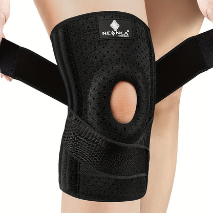 Knee Brace with Patella Gel Pad & Side Spring Stabilizers – Adjustable Compression Knee Support Wrap for Sports Running Workouts Camping, Breathable Knee Joint Stabilizer for Women Men, Blue & Black