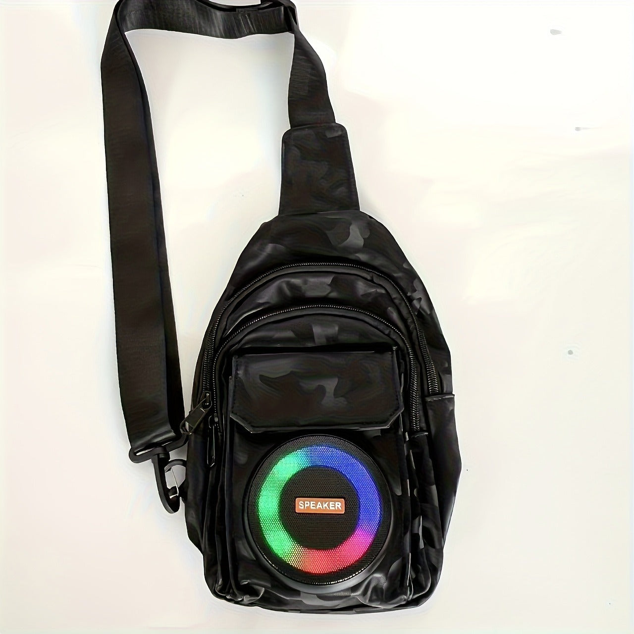 Speaker Backpack Outdoor Built-in Amplifier Sports Striped Backpack for Hiking Climbing Park Outdoor Adventures Travel Casual Daypack Matte Black