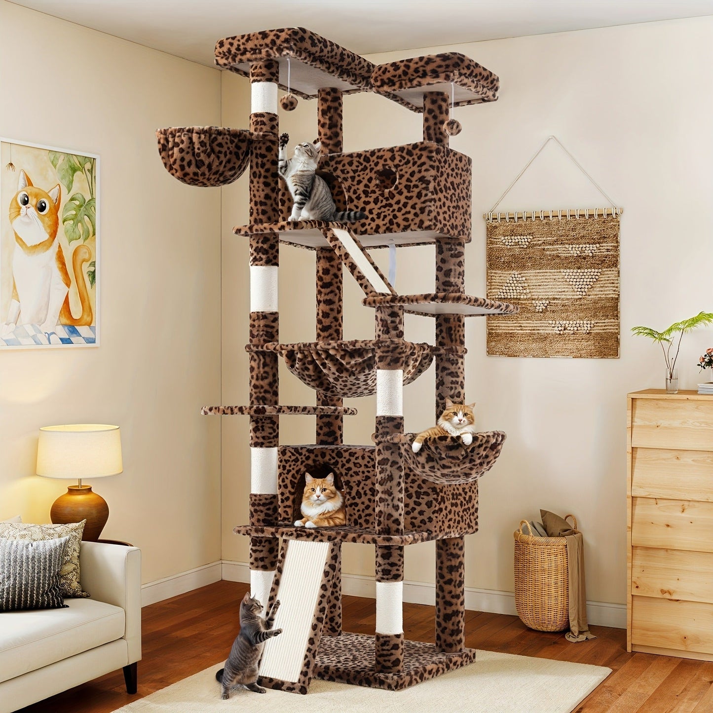 Cat Tree Tower Multi-Level for Indoor Cats - Cat Furniture with Sisal Scratching Posts, Plush Perches, Hammock, Basket & Corner Condo Cave, Hanging Toys & Climbing Ramp, Multiple Sizes & Colors