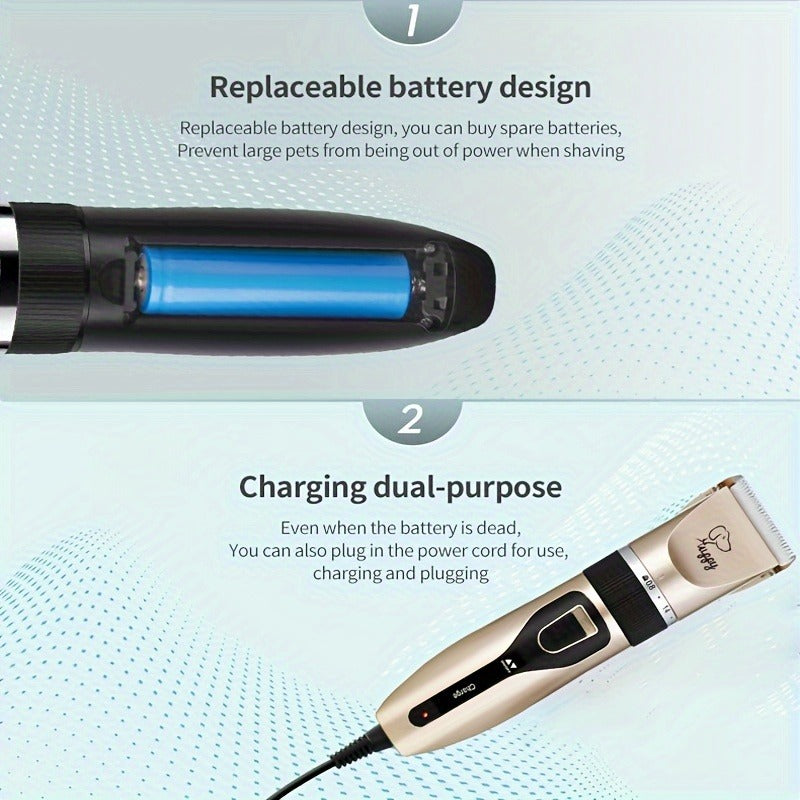 12-in-1 Pet Hair Trimmer Kit USB Rechargeable - Professional Cordless Electric Clippers for Dogs Cats Puppies Kittens, Adjustable Blade 5 Guide Combs Nail Clipper Scissors, Silent Home Grooming Set