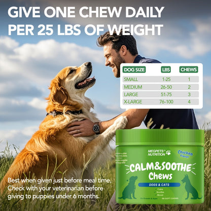Calming Chews for Dogs & Cats 90ct – Natural Herbal Anxiety & Stress Relief Supplement for Separation, Thunder, Fireworks & Barking, Supports Sleep & Emotional Health, Chicken Flavor