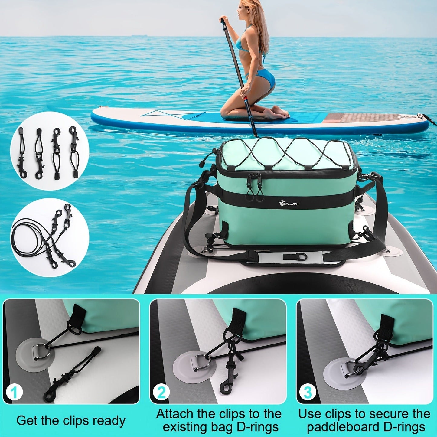 Paddle Board Cooler Bag Waterproof PVC – Insulated SUP Cooler with Mesh Top Pocket & Adjustable Straps | Ample Storage for Stand Up Paddleboarding, Kayaking & Water Sports Gear