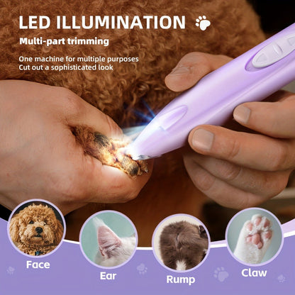 Dog Paw Trimmer with LED Light – Rechargeable Pet Hair Clipper for Paws, Eyes, Face & Rump, Stainless Steel Blades, Quiet Motor for All Breeds
