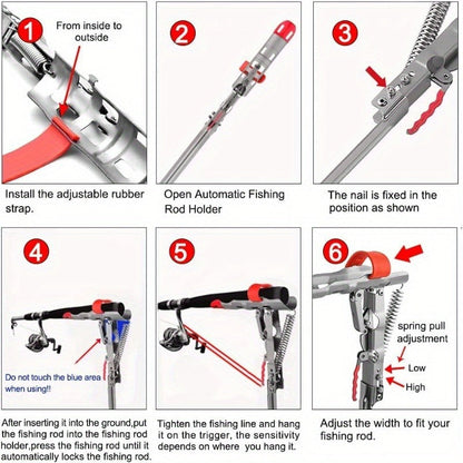 Spring Fishing Rod Holder with Auto Hook Setter - Adjustable High-Sensitivity Stainless Steel Bank Fishing Pole Stand, Spring-Loaded Ground Stake for Carp, Catfish & Shore Fishing