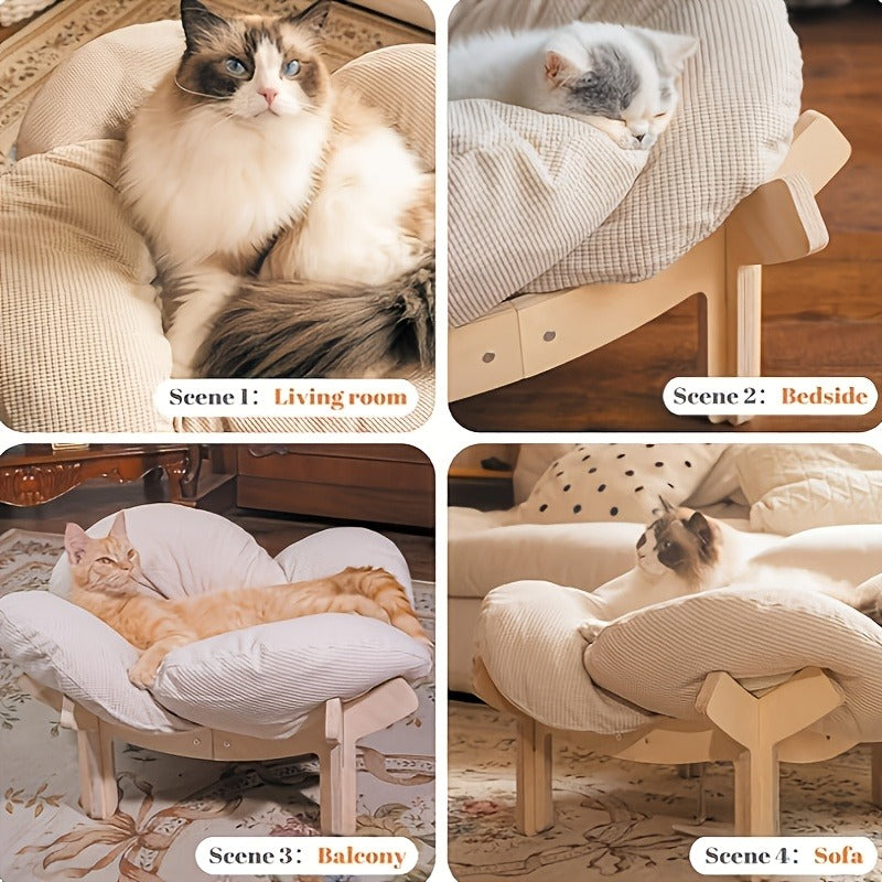 Cat Sofa Heart-Shaped Solid Wood Frame Pet Couch with Soft Cushion for Cats Small Dogs Indoor Chaise Lounge Furniture Beige Blue Pink