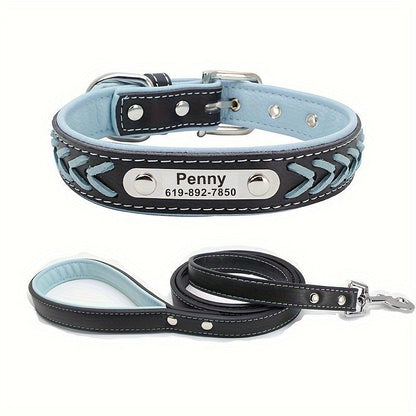 Personalized Dog Collar & Leash Set with Engraved Name Tag – Reflective Custom Collar for Small, Medium & Large Dogs and Cats | XS–XL