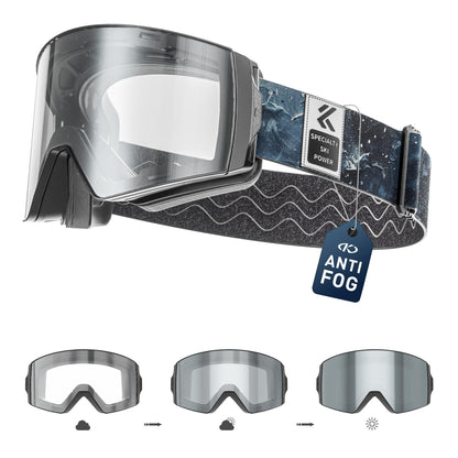Magnetic Photochromic Ski Goggles OTG Helmet Compatible – 16-Point Magnetic Swap Lens, Triple-Layer Foam, Double Anti-Fog Dual-Layer PC 99.99% UV Protection for Men & Women, Includes Case & Bag