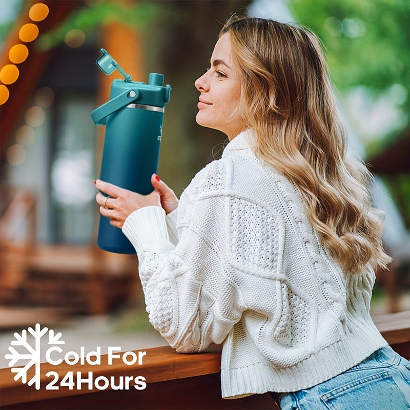 Vacuum Insulated Tumbler 32oz Stainless Steel with Handle Straw 2-in-1 Lid Chug Straw Lid Silicone Boot Matte Finish Keeps Drinks Cold Hot for Travel Gym Outdoor