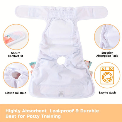 Washable Female Dog Diapers 3 Pack - Reusable Highly Absorbent Dog Period Panties for Heat Incontinence Puppy Training, XS S M L, Multiple Prints