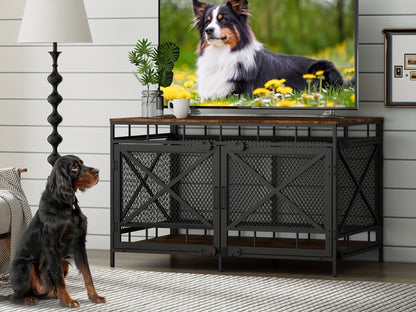 Dog Crate Furniture 43 Inch Corner Indoor Kennel, Heavy Duty Engineered Wood Dog Cage with Side Door for Large Medium Breeds, Vintage Style Pet Crate End Table