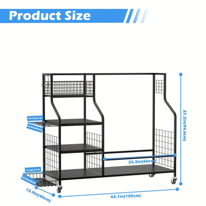 Golf Bag Storage Rack & Organizer for Garage – Extra Large Golf Club Holder Stand for 2 Bags, Heavy Duty Golf Equipment Accessories with Optional Side Pocket