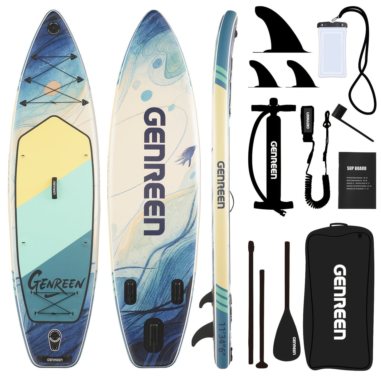 11ft SUP Board Inflatable Stand Up Paddle Board – Non-Slip Deck, Wide Stance, Heavy-Duty for Adults Beginners Experts, Yoga Fishing Lake Ocean River, Travel Backpack Included