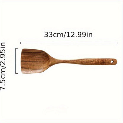 Teak Wood Kitchen Utensil Set 3 Piece Solid Wood Cooking Spoon Rice Spoon High Temperature Resistant Non-Stick Pan Safe Wooden Cooking Utensils Polished Finish Household Kitchen Tools
