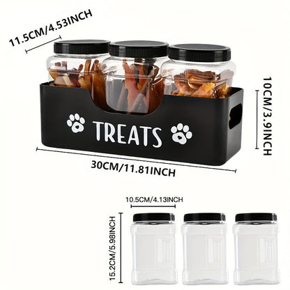 Airtight Pet Food Storage Container Set - 3pcs Plastic Jars with Lids, Farmhouse Style Snack Box for Dogs & Cats, Durable BPA-Free Treat Organizer, Kitchen Counter Canister Set, Black