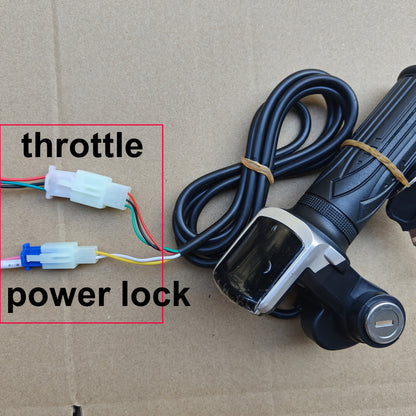 Electric Bike Scooter Key Throttle Grip Handle with LCD Display | 24V 48V Compatible | E-Bike Twist Throttle with Power Lock Wiring for Electric Motorcycle Scooter Replacement