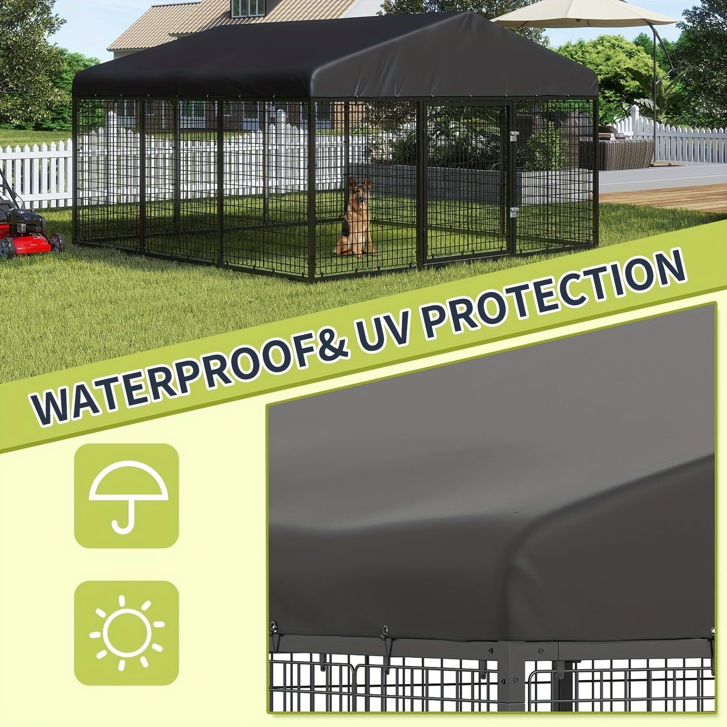 Outdoor Dog Kennel Heavy Duty Galvanized Steel with Roof Double Safety Locks Rust-Resistant Large Dog Cage Fence Run for Big Dogs Multiple Sizes 1.2M to 9M