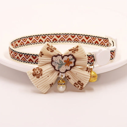 Cat Collar Set 6 Pack Decorative with Bow Lace Bells & Hanging Beads, Safety Breakaway Buckle Anti-Choke Cat Necklace Collar, Stylish Pet Collar Gift Set for Cats & Small Dogs