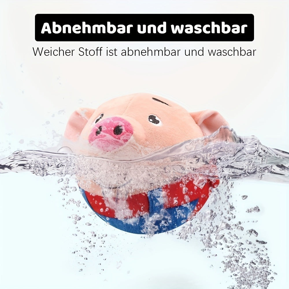 Electronic Rolling Dog Toy Ball - USB Rechargeable Cartoon Pig Plush Toy with Jumping Vibration & Sound, Automatic Self-Moving Washable Interactive Toy for Active Dogs & Puppies
