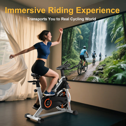 Stationary Bike Silent Indoor Cycling Bike 330LB Capacity Adjustable Resistance LCD Monitor Tablet Holder Home Cardio Workout