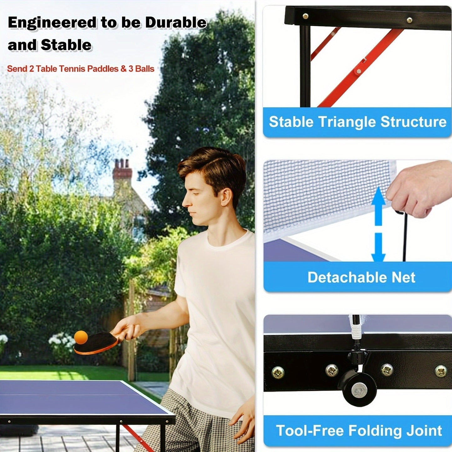 Foldable Ping Pong Table 4.5ft – Portable Midsize Table Tennis Table for Indoor & Outdoor, Family & Camping Game Set with 2 Paddles, 3 Balls & Net