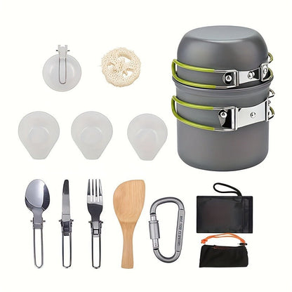 Stainless Steel Camping Cookware Set Portable Outdoor Cooking Pot with Foldable Storage Knives Forks Lightweight Compact for Backpacking Hiking Picnic Travel Orange Green Gift Ready