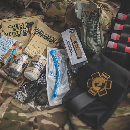 Tactical IFAK First Aid Kit with MOLLE Quick Release – Includes Tourniquet Bandage Chest Seal for Severe Bleeding Control, Nylon Trauma Bag for Hunting Camping Survival Emergency, Green & Black