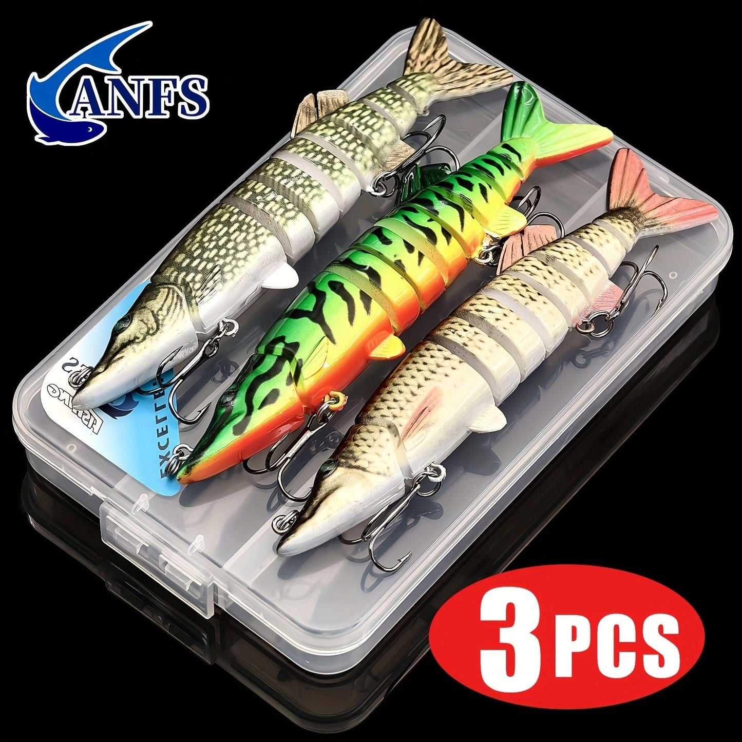 Multi-Jointed Swimbait Fishing Lures for Bass Trout Perch – Slow Sinking Lifelike 3D Eyes ABS Body, Pearl Powder Coating, 8-Section Woven Fabric Jointed Lure Kit for Freshwater & Saltwater, 2 Models (FCP2P-392 / FCP2P-556)