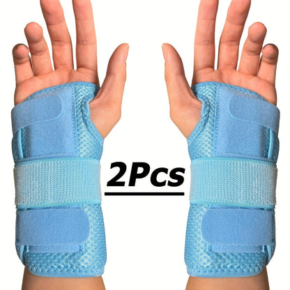 Wrist Brace with Double Splint Support & Triple Compression – 1 Pair Breathable Hook-and-Loop Wrist Guard for Sports, Daily Wear & Injury Recovery, Unisex, Pink / Rose Red / Blue