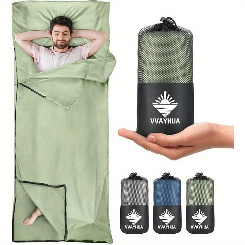 Sleeping Bag Liner for Adults – Two-Way Zipper Sleep Sack with Foot Exposure, Lightweight Portable Travel Sheet for Camping, Hiking, Hotel & Hostel Use, Single Size, Machine Washable