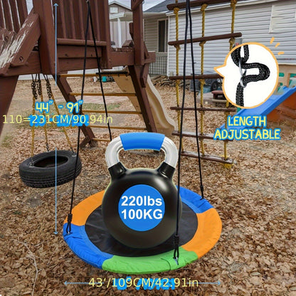 Saucer Tree Swing 43 Inch 360 Degree Rotating Flying Saucer Swing with Swivel Hanging Straps Adjustable Ropes Round Spinner Swing for Tree Swing Set Kids Outdoor