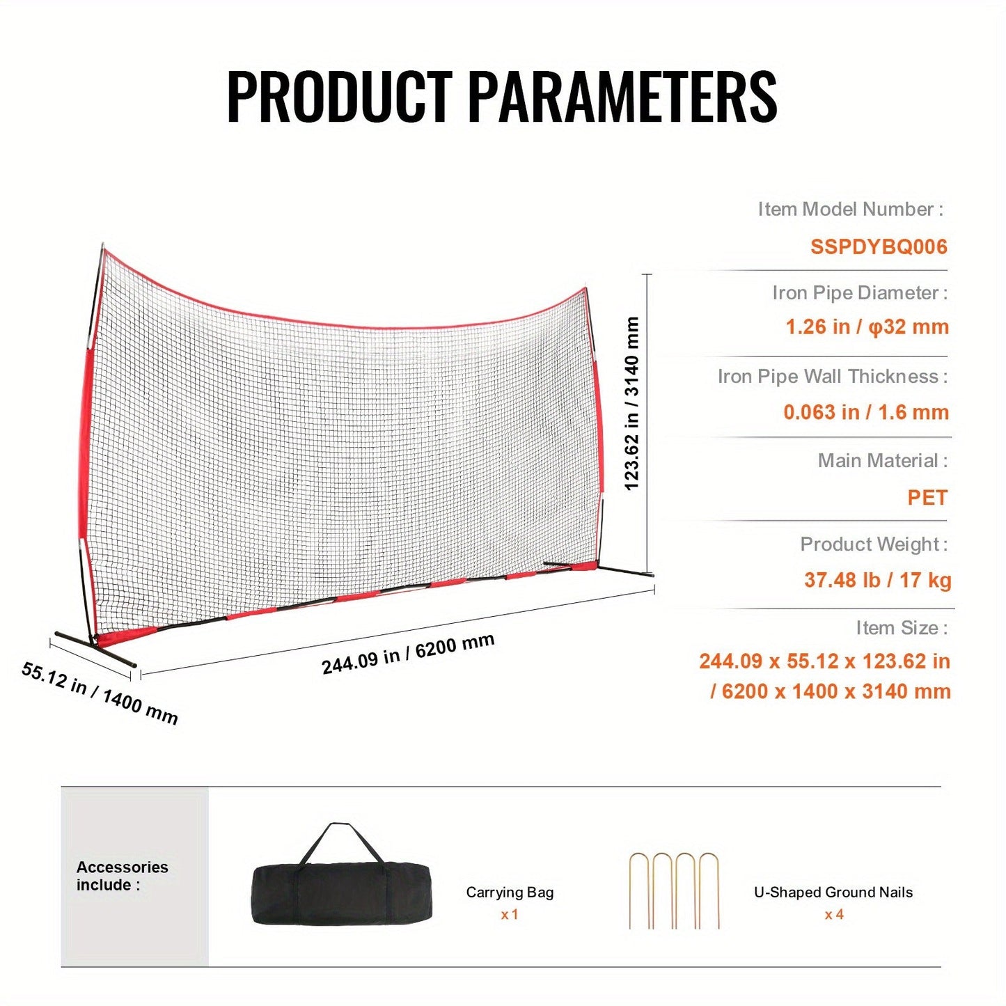 Sports Barrier Backstop Net with Carry Bag – Portable Protection Netting for Baseball Softball Lacrosse Soccer Hockey, Backyard Training Barrier Screen, Available in 7x7ft and 12x9ft