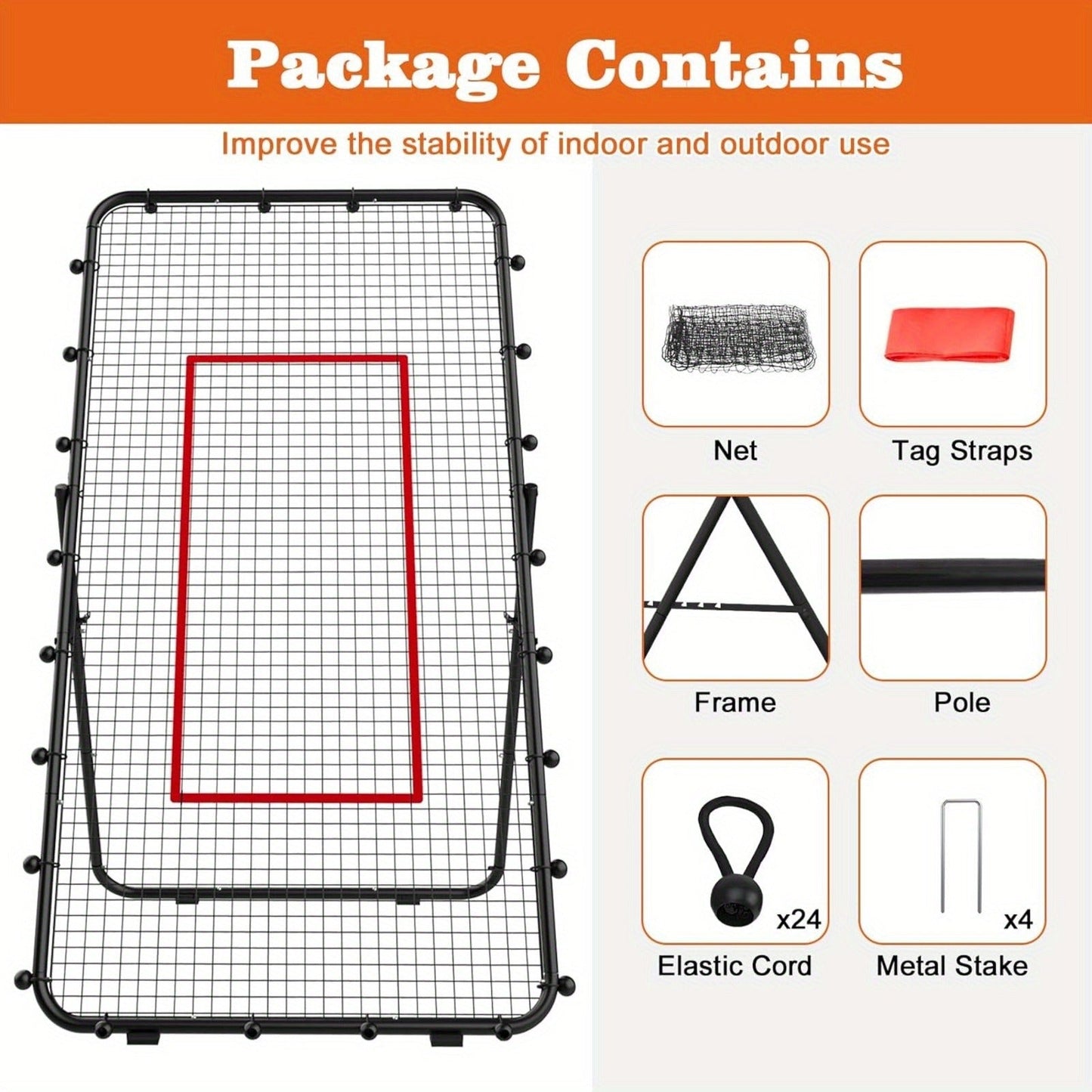 Volleyball Rebounder Net 7x4ft Adjustable Angle – Portable Steel Frame Training Rebounder with High-Tension PE Netting & 24 Elastic Cords for Volleying Bumping Spiking Practice – Solo & Team Drills