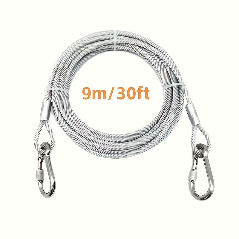 Stainless Steel Dog Leash Reflective Rust-Resistant Heavy Duty Cable Tie-Out for Medium Large Dogs Outdoor Yard Camping 3XL 4XL Multiple Lengths Silvery Grey