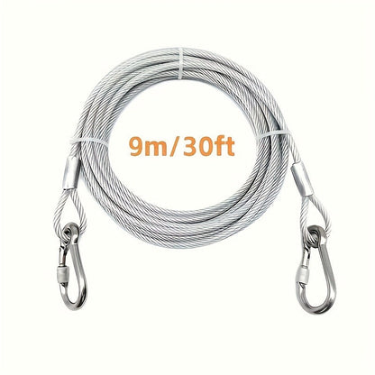 Stainless Steel Dog Leash Reflective Rust-Resistant Heavy Duty Cable Tie-Out for Medium Large Dogs Outdoor Yard Camping 3XL 4XL Multiple Lengths Silvery Grey