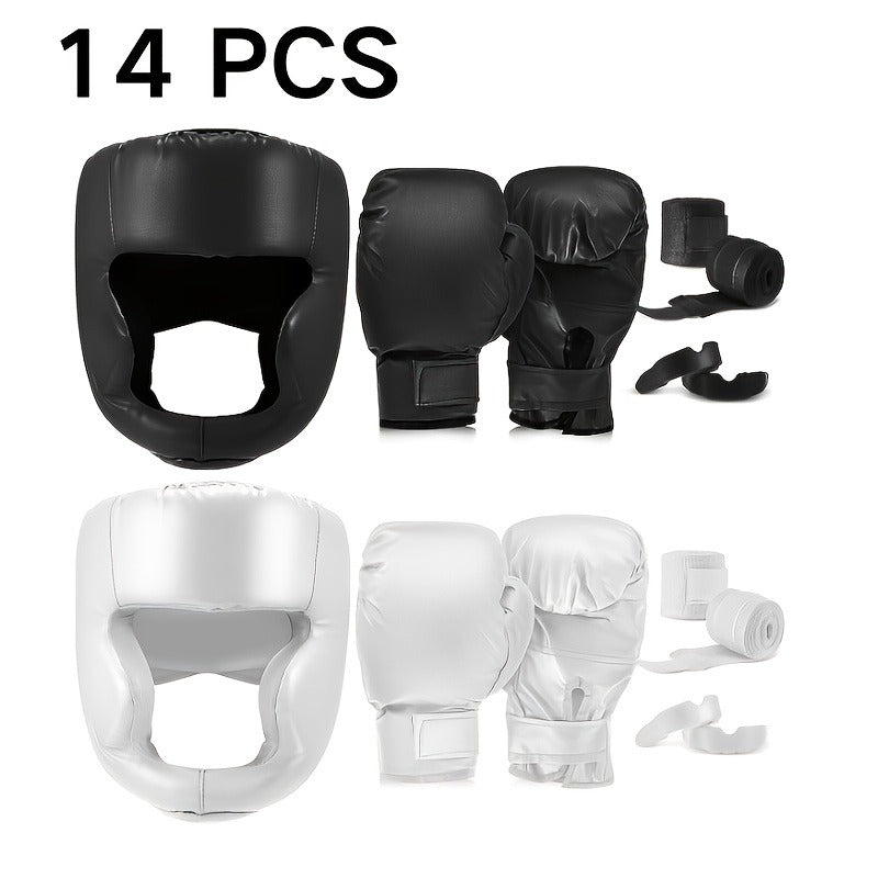 Boxing Kit Set 14pcs – 2 Pairs 16oz Boxing Gloves, Headgear, Hand Wraps & Mouthguards for Adults & Youth Beginners – Complete Boxing Training Equipment for Men Women Teens