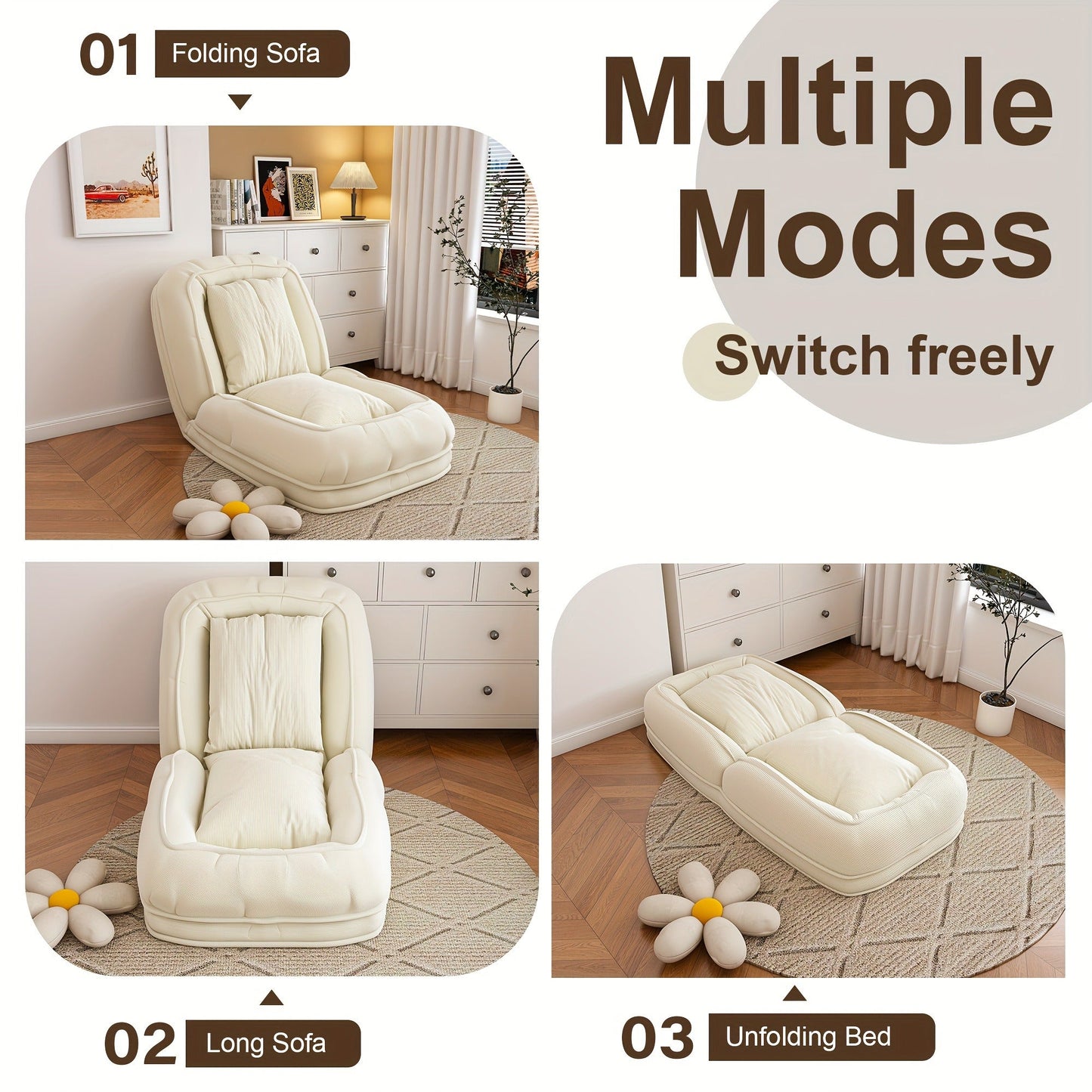 Human Dog Bed for Adults & Pets – Foldable Lazy Sofa Bed with 5 Adjustable Positions, High-Resilience Sponge, Breathable Corduroy, 2 Soft Pillows, Bedroom Living Room Reading Corner