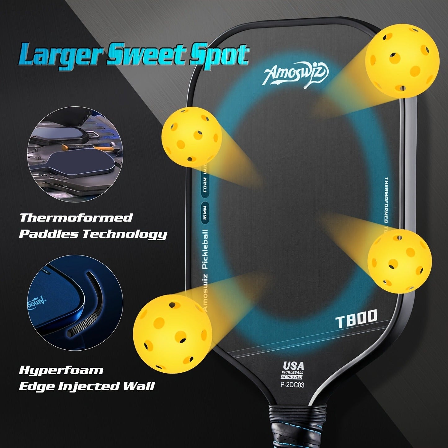 Carbon Fiber Pickleball Paddle T800 Thermoformed – 16mm Double Foam EVA Core, Elongated Racket for Spin, Power & Control – Includes Cover & Eraser, Gift for Men & Women