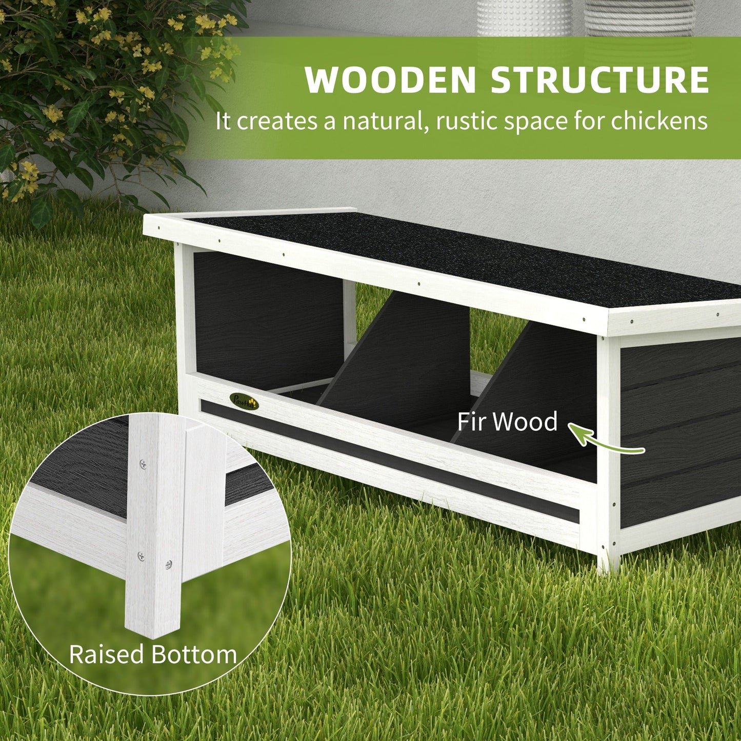 Chicken Nesting Box 3 Hole Wood Laying Box with Asphalt Roof for Hens, Indoor Outdoor Chicken Coop Nesting Boxes Fits Up to 3 Chickens, 37.5" L Weather-Resistant Fir Wood Hen House, Gray