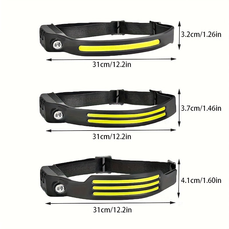 COB LED Headlamp 2 Pack 230° Wide Beam Motion Sensor Rechargeable Head Torch for Hiking Running Fishing Camping Hard Hat