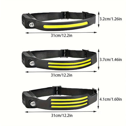 COB LED Headlamp 2 Pack 230° Wide Beam Motion Sensor Rechargeable Head Torch for Hiking Running Fishing Camping Hard Hat