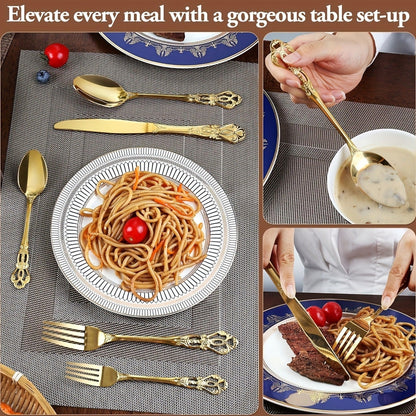 Stainless Steel Flatware Set – Vintage Royal Golden & Silver Silverware Set for 6, Rust-Resistant Dishwasher Safe Cutlery with Forks, Spoons & Knives – Available in 30 / 48 / 60 / 84 Piece Sets
