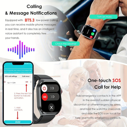 AMOLED Smartwatch 2.04" Display, Bluetooth 5.3 Calling, NFC, 530mAh Battery, Multi-Sport Modes, Voice Assistant, SOS, Menstrual & Weather Forecast, Magnetic Charging, Compatible with iOS & Android, Unisex Gift for Men & Women